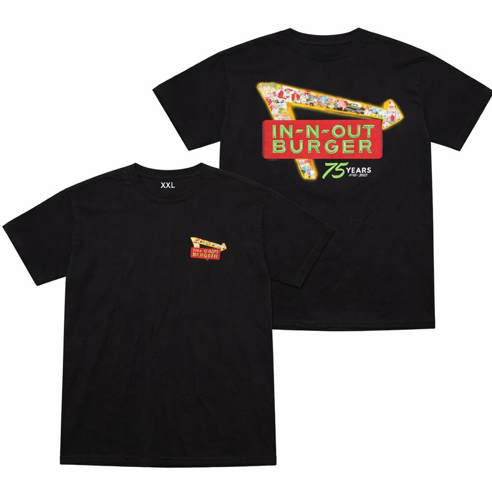 In-N-Out Burger 75th Anniversary T-Shirt XXL Black 100% Cotton Made in USA